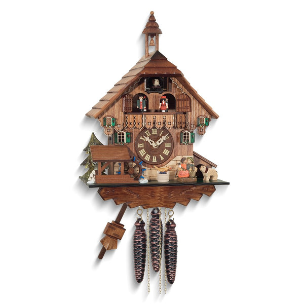 Kissing Cottage With Water Wheel and Dancers Wooden One-Day Movement Cuckoo Clock with 2 Songs