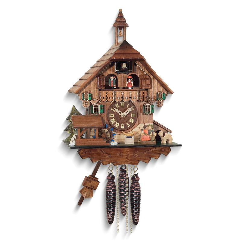Kissing Cottage With Water Wheel and Dancers Wooden One-Day Movement Cuckoo Clock with 2 Songs