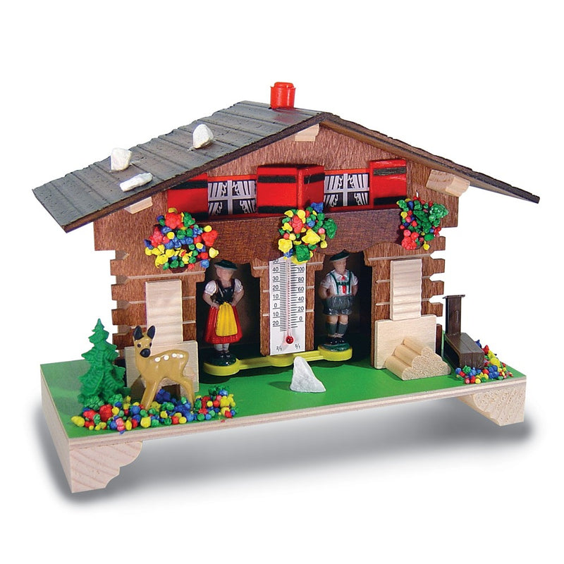 Deer Traditional German Painted Weather House with Thermometer