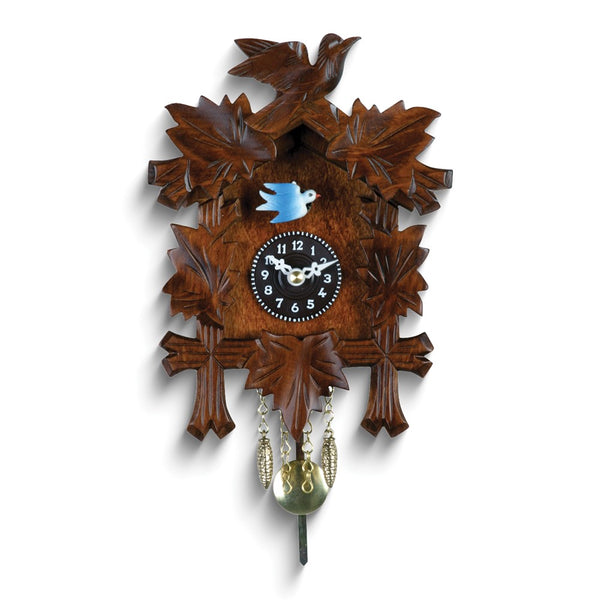 Carved Bird with Five Leaves Swinging Pendulum Battery Operated Wall Clock