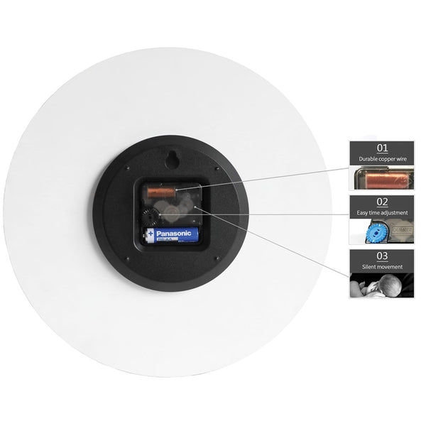 Black Acrylic with Concrete Finish Battery Operated Quartz Wall Clock with Silent Movement