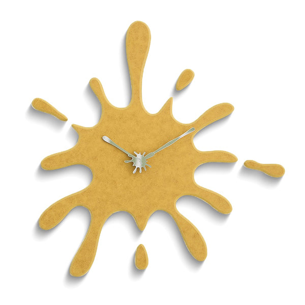 Yellow Ink Splash Battery Operated Quartz Wall Clock with Silent Movement