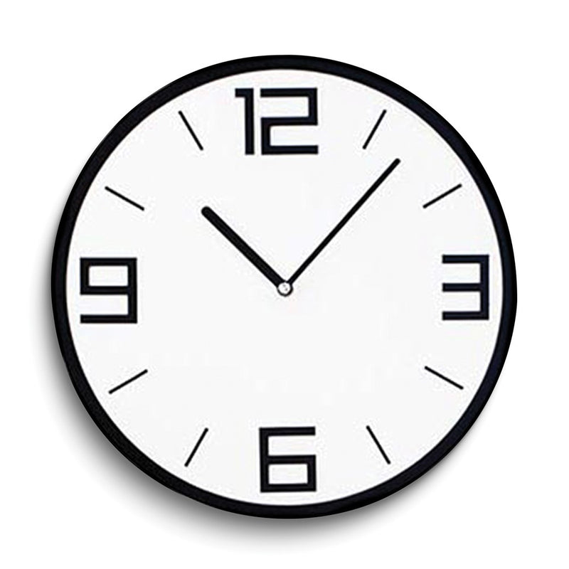 White with Black Numbers Round Quartz Wall Clock