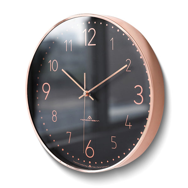 Black Dial with Rose-tone Frame, Numbers, and Hands Quartz Wall Clock