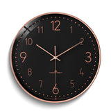Black Dial with Rose-tone Frame, Numbers, and Hands Quartz Wall Clock