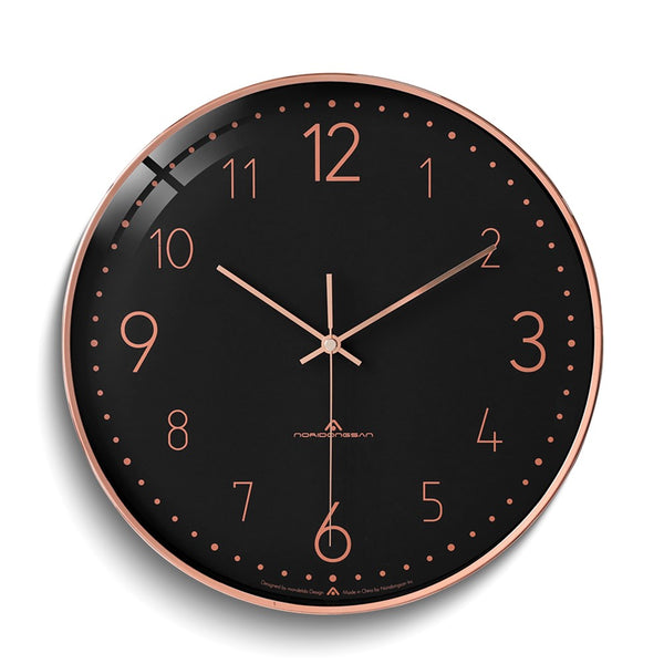 Black Dial with Rose-tone Frame, Numbers, and Hands Quartz Wall Clock