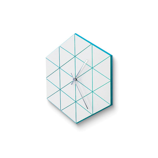 Blue Hexagon Wire Acrylic and Wood Quartz Wall Clock with Silent Movement