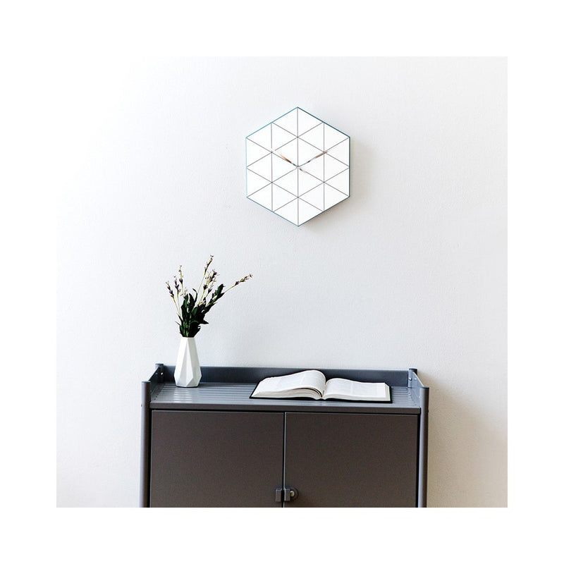 Blue Hexagon Wire Acrylic and Wood Quartz Wall Clock with Silent Movement