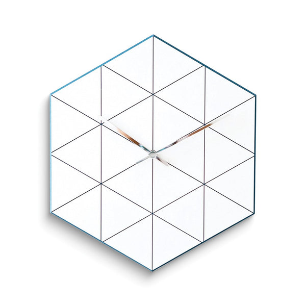 Blue Hexagon Wire Acrylic and Wood Quartz Wall Clock with Silent Movement