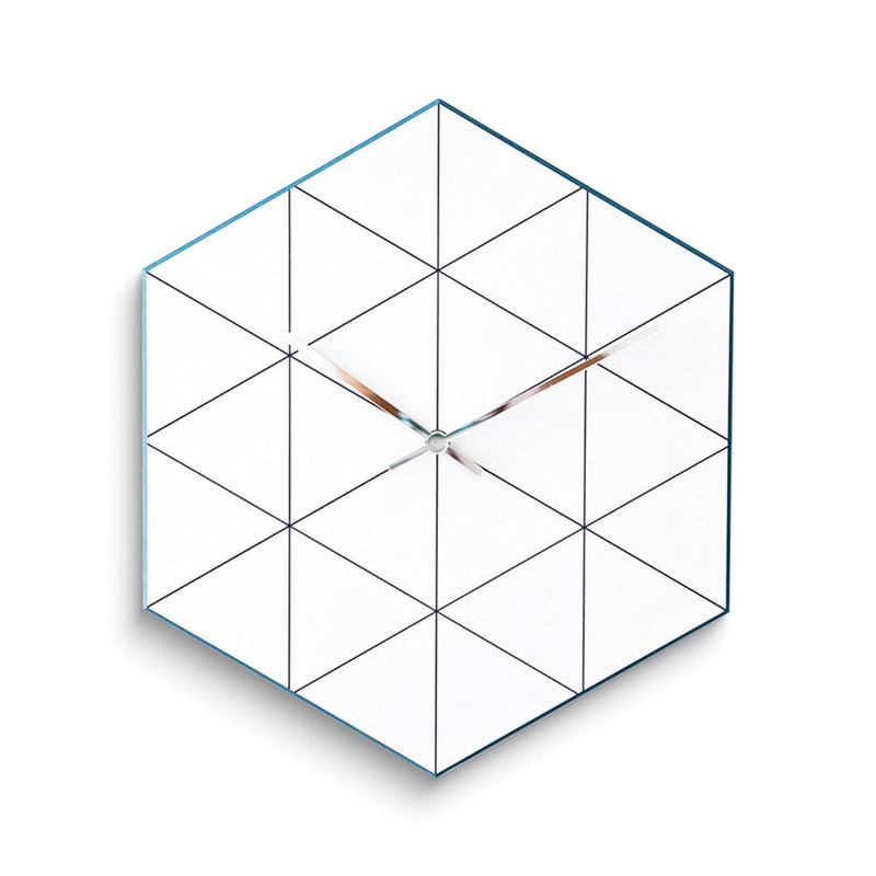 Blue Hexagon Wire Acrylic and Wood Quartz Wall Clock with Silent Movement