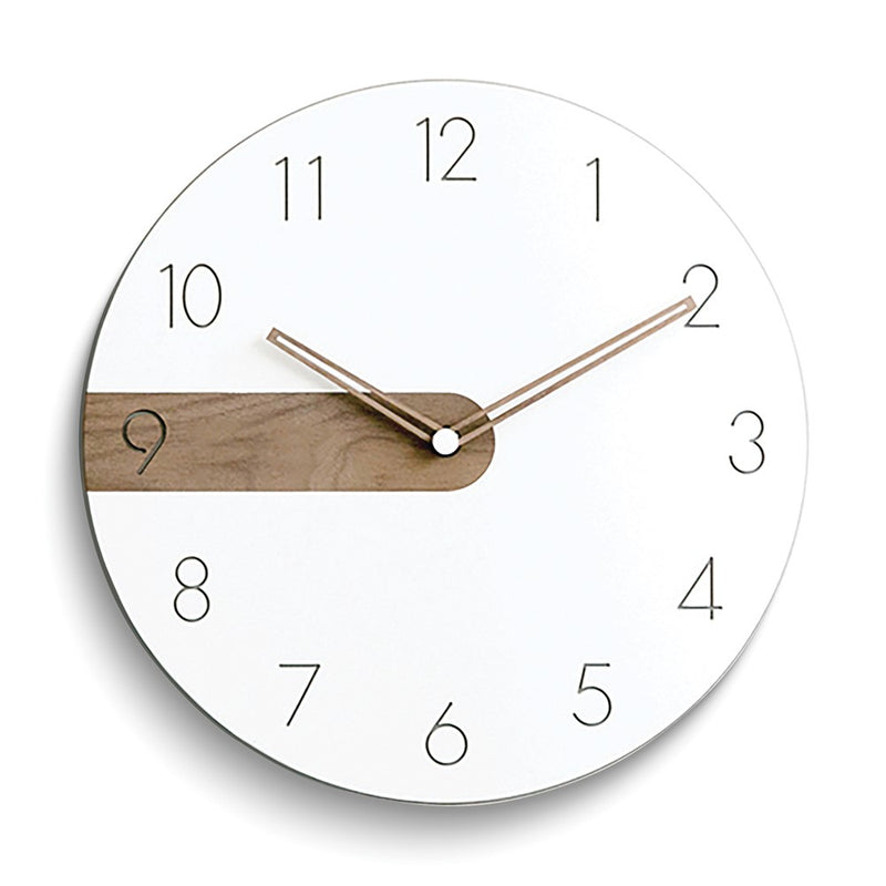 White Acrylic with Walnut Accent Quartz Wall Clock with Silent Movement