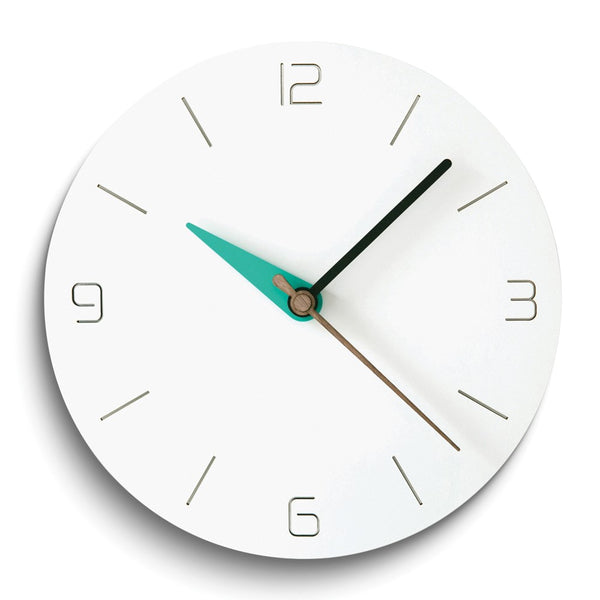 White Acrylic with Green Accent Hand Quartz Wall Clock with Silent Movement