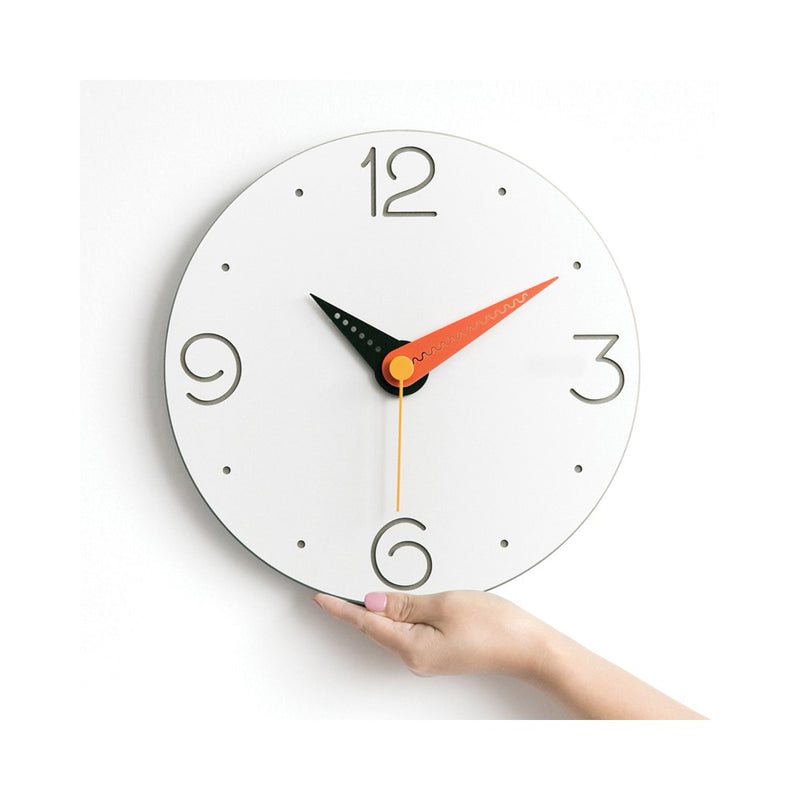 White Acrylic with Red Accent Hand Quartz Wall Clock with Silent Movement