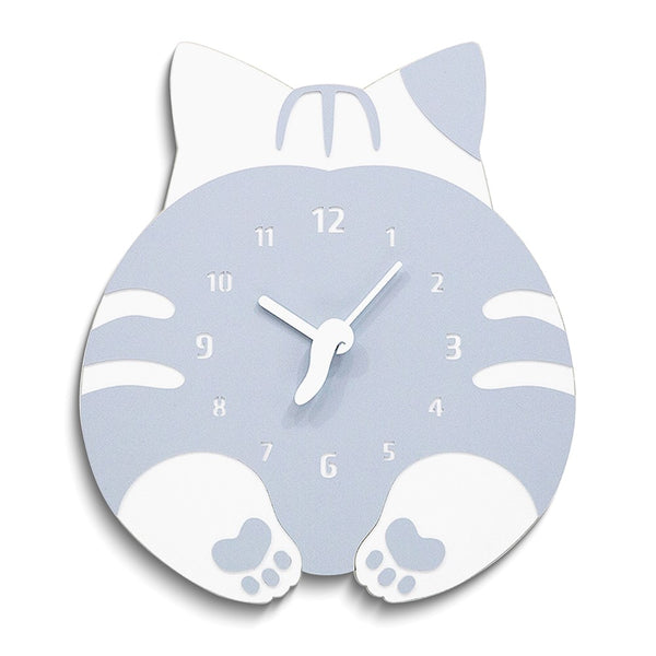 Blue and White Cat Quartz Wall Clock