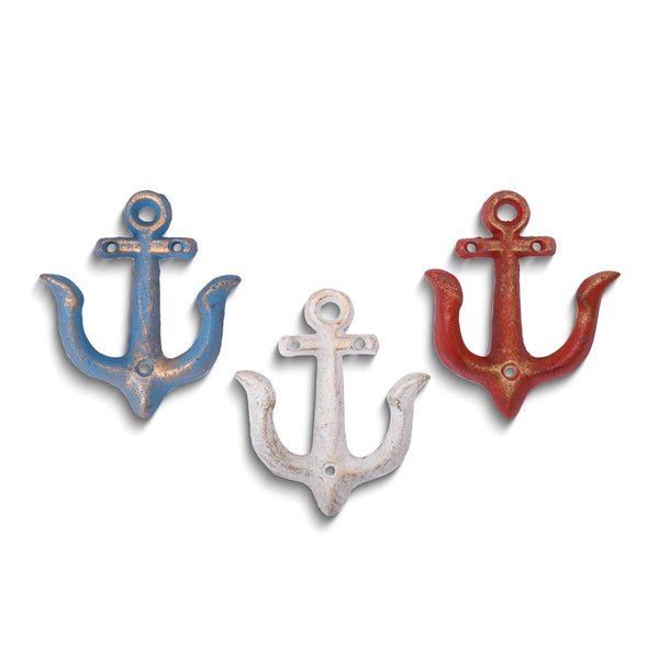 Anchors Set of 3 Resin and Iron Wall Hooks