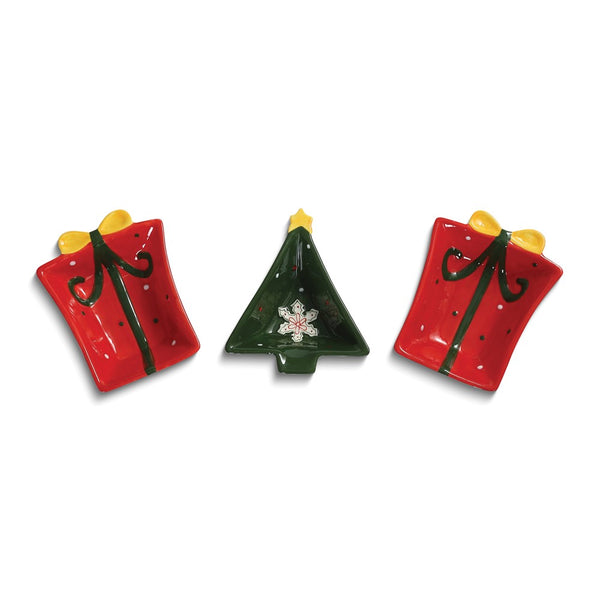 Christmas Tree and Presents Three Piece Ceramic Server Trays