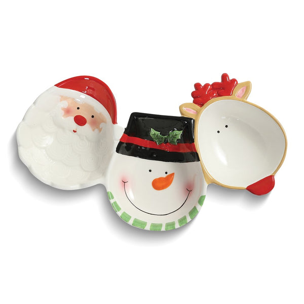 Santa, Snowman and Reindeer Three Section Ceramic Server Tray