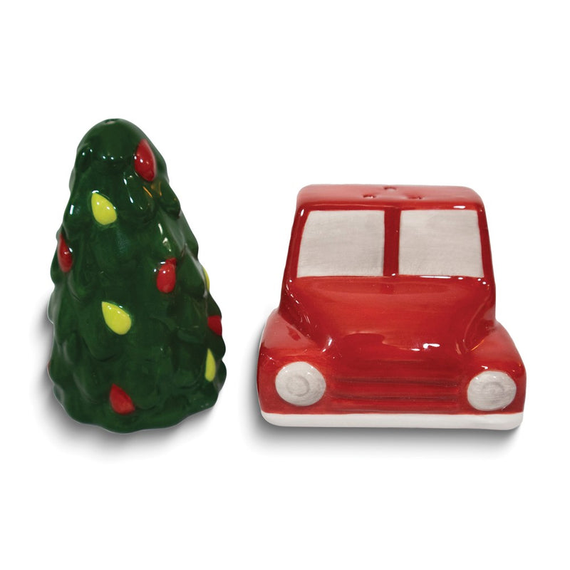 Christmas Tree and Red Truck Ceramic Salt and Pepper Shakers