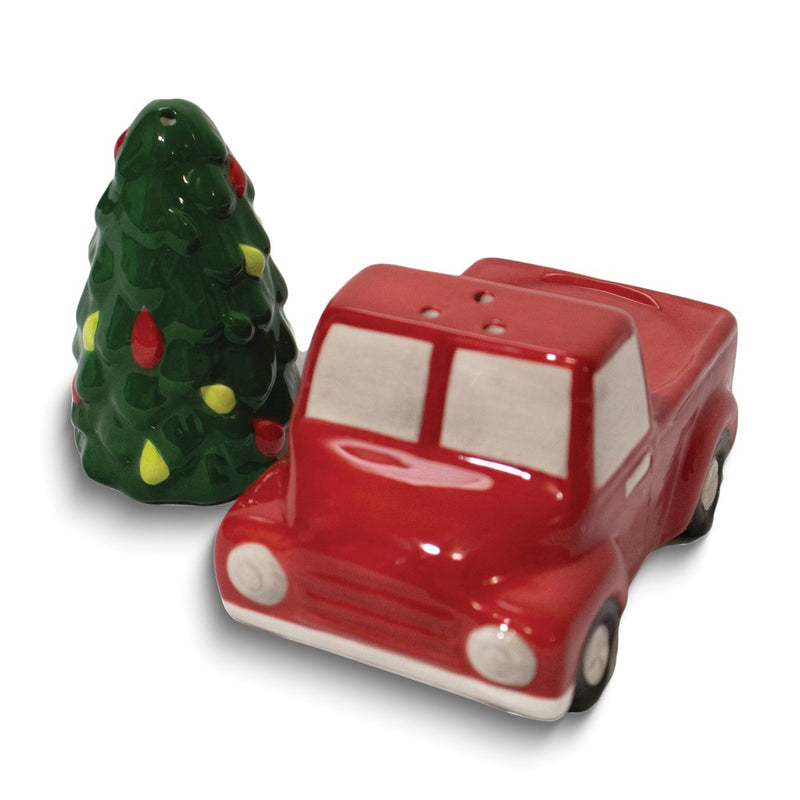 Christmas Tree and Red Truck Ceramic Salt and Pepper Shakers