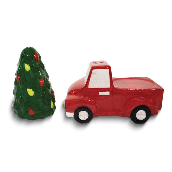 Christmas Tree and Red Truck Ceramic Salt and Pepper Shakers