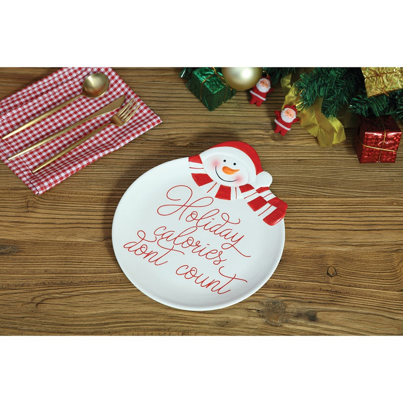 Snowman HOLIDAY CALORIES DON'T COUNT Ceramic Cookie Plate