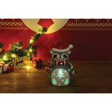 Raccoon with Santa Hat LED Lighted Ceramic Lantern