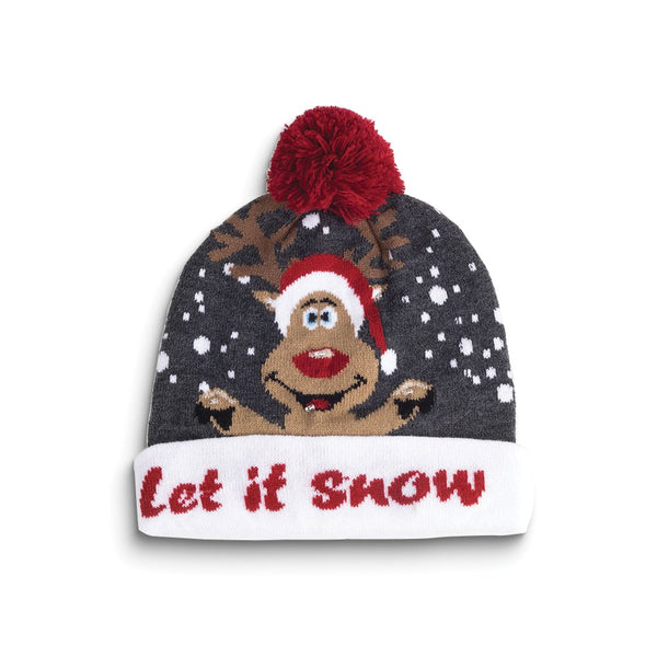 LET IT SNOW Reindeer LED Lighted Beanie Hat