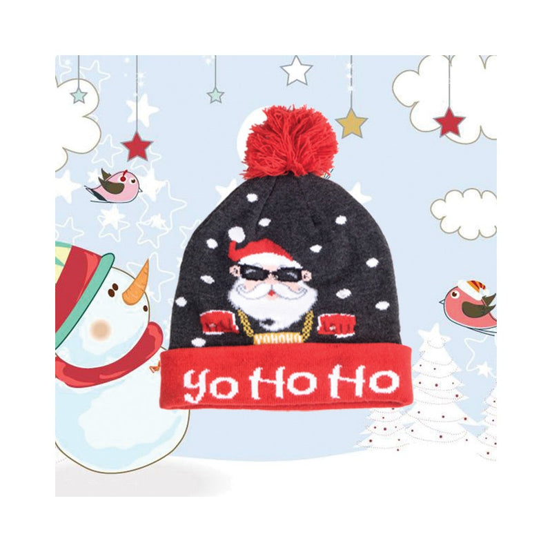 YO HO HO Santa with Sunglasses LED Lighted Beanie Hat