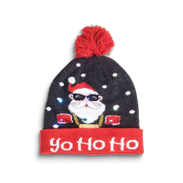 YO HO HO Santa with Sunglasses LED Lighted Beanie Hat