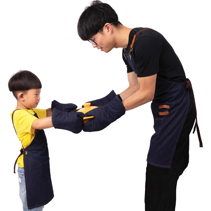 Dark Blue Denim Childs Apron with Oven Mitts