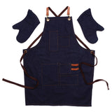 Dark Blue Denim Childs Apron with Oven Mitts