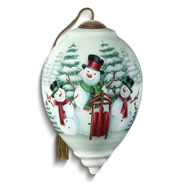 Neqwa Art Merry Snowman by Emma Leach Hand-painted Glass Ornament