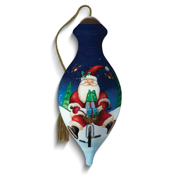 Neqwa Art Santa Peddling Fun by Emma Leach Hand-painted Glass Ornament