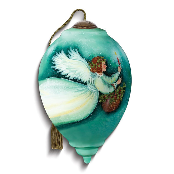 Neqwa Art Angel With Holly by Susan Winget Hand-painted Glass Ornament