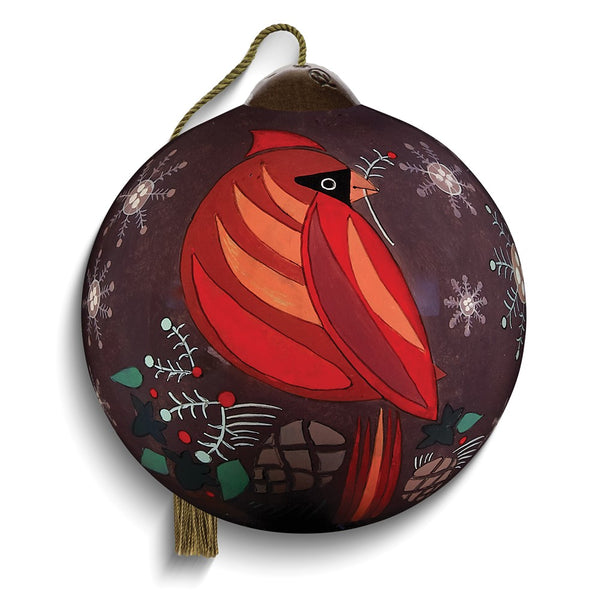 Neqwa Art Seasons Greetings Cardinal by Amanda Shufflebotham Hand-painted Glass Ornament
