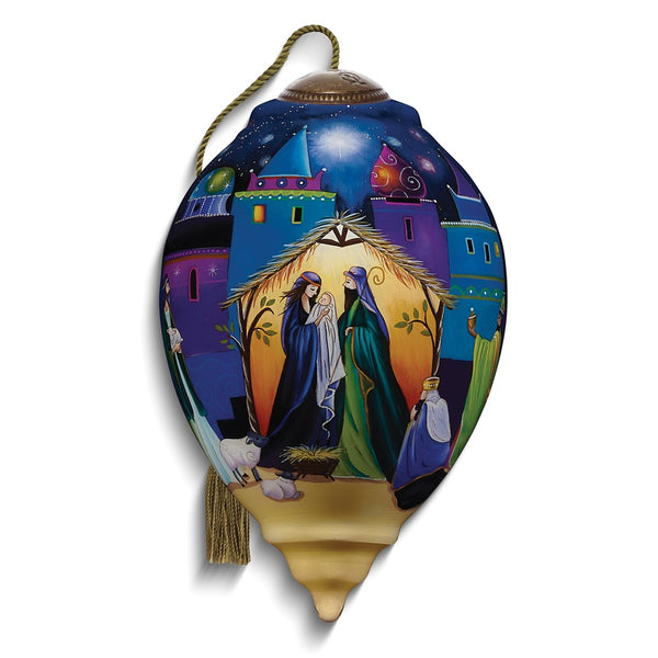 Neqwa Art Glory to The Newborn King by Sarah Summers Hand-painted Glass Ornament