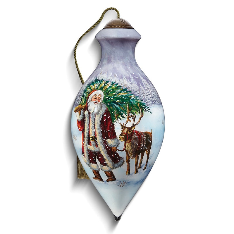 Neqwa Art Santa's Winter Wonderland by Marcello Corti Hand-painted Glass Ornament