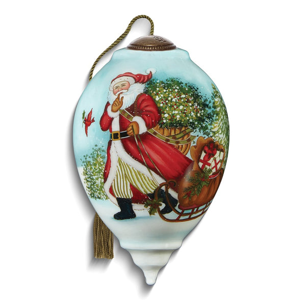 Neqwa Art Santa Is On His Way by Susan Winget Hand-painted Glass Ornament