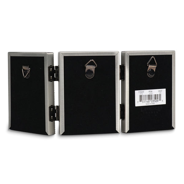 Pewter Portrait Hinged Brushed and Beaded 2x3 Triple Photo Frame