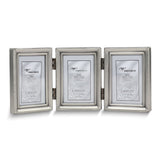 Pewter Portrait Hinged Brushed and Beaded 2x3 Triple Photo Frame