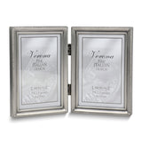 Pewter Portrait Hinged Brushed and Beaded 3x5 Double Photo Frame
