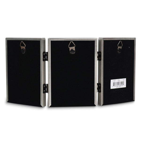 Pewter Portrait Hinged Brushed and Beaded 3x5 Triple Photo Frame