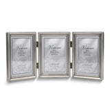 Pewter Portrait Hinged Brushed and Beaded 3x5 Triple Photo Frame