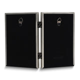 Pewter Portrait Hinged Brushed and Beaded 4x6 Double Photo Frame