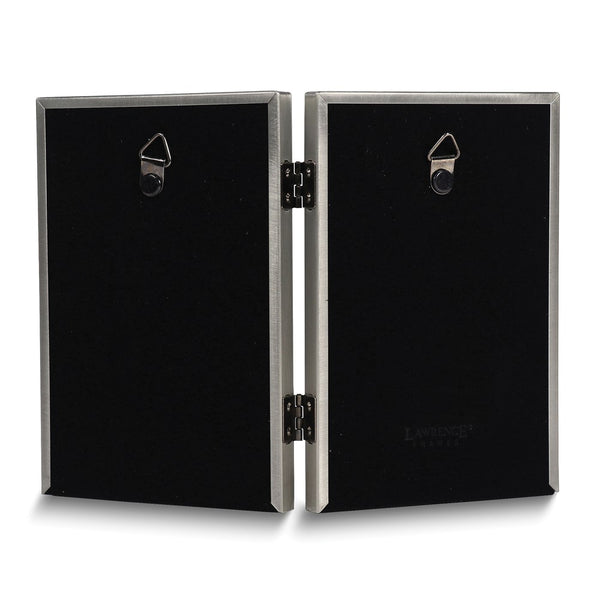 Pewter Portrait Hinged Brushed and Beaded 4x6 Double Photo Frame