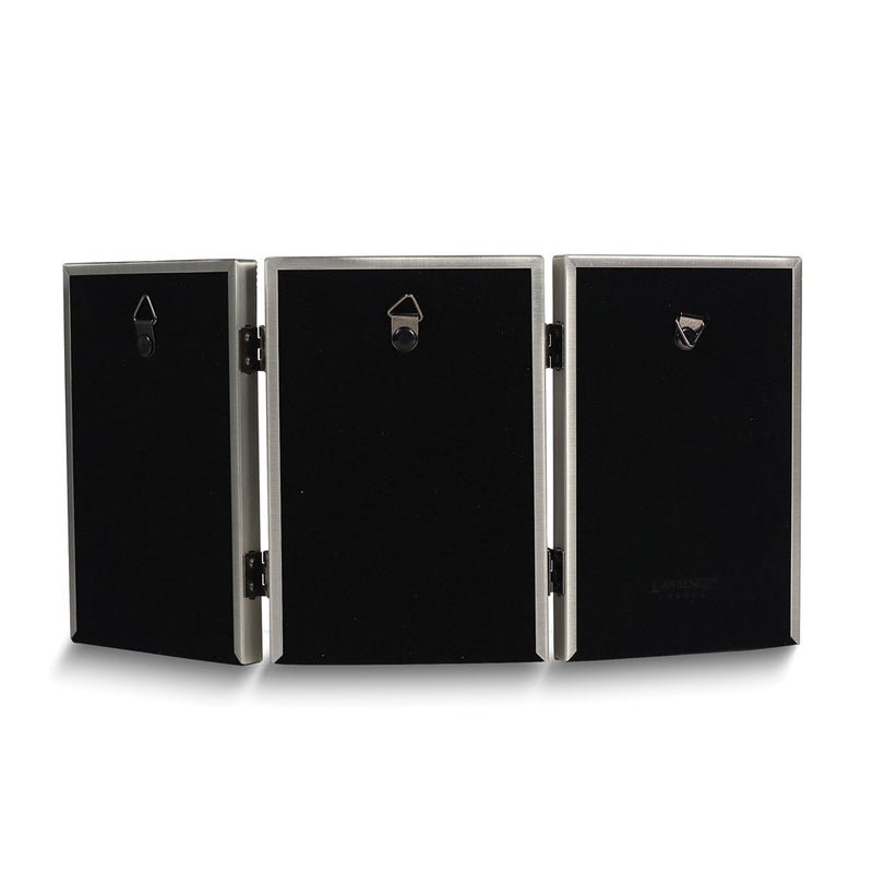Pewter Portrait Hinged Brushed and Beaded 4x6 Triple Photo Frame