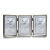 Pewter Portrait Hinged Brushed and Beaded 4x6 Triple Photo Frame