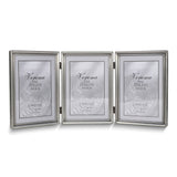 Pewter Portrait Hinged Brushed and Beaded 5x7 Triple Photo Frame