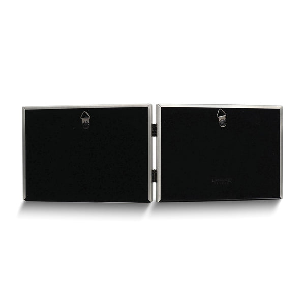 Pewter Landscape Hinged Brushed and Beaded 7x5 Double Photo Frame