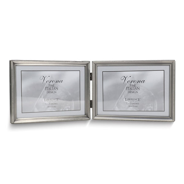 Pewter Landscape Hinged Brushed and Beaded 7x5 Double Photo Frame